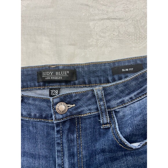 Judy Blue Jeans Cut Off Plaid Cuff Hem Mid Rise Slim Fit JB88358 Size 7/28 - Picture 3 of 7